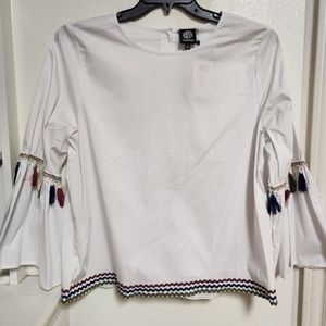 Bobeau XL White Tassels Long Sleeve BOHO Blouse. NWT